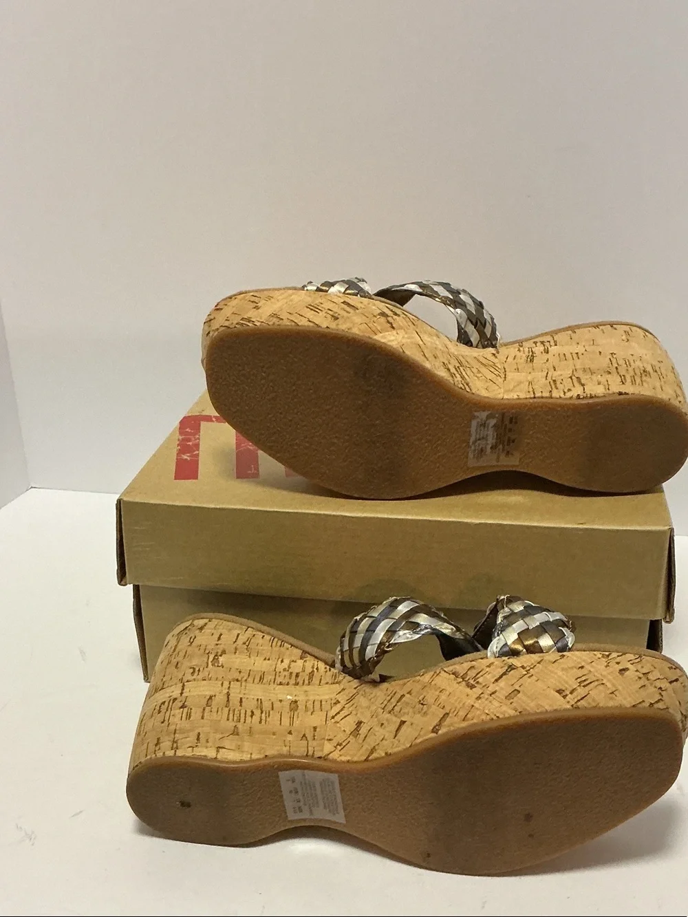 Tribeca by Kenneth Cole Braided Metallic Wedge Sandals - Silver & Gold